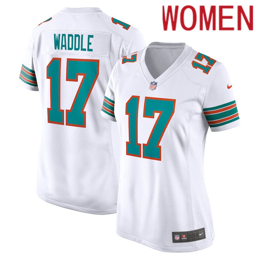 Women Miami Dolphins 17 Jaylen Waddle Nike White Game NFL Jersey